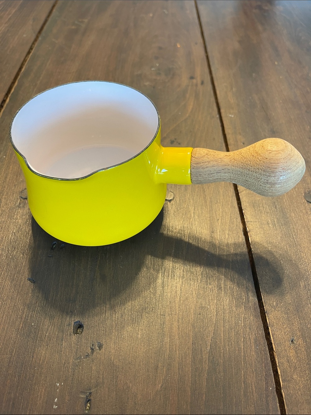 Vintage Dansk Kobenstyle Yellow Butter Warmer Rounded Teak Handle